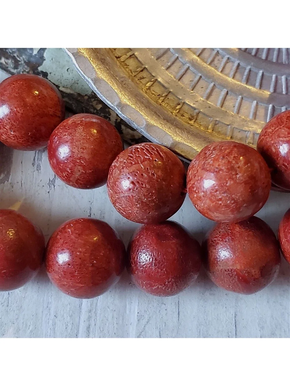Natural Sponge Coral Gemstone Beads Red Dye Enhanced Round 11 to 12mm Size 6 pcs